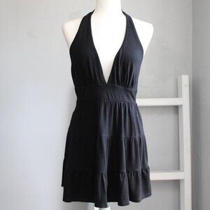 Arden B. Y2K Black Halter Deep V-Neck Ruffle Tier Babydoll Mini Dress Large NWT
